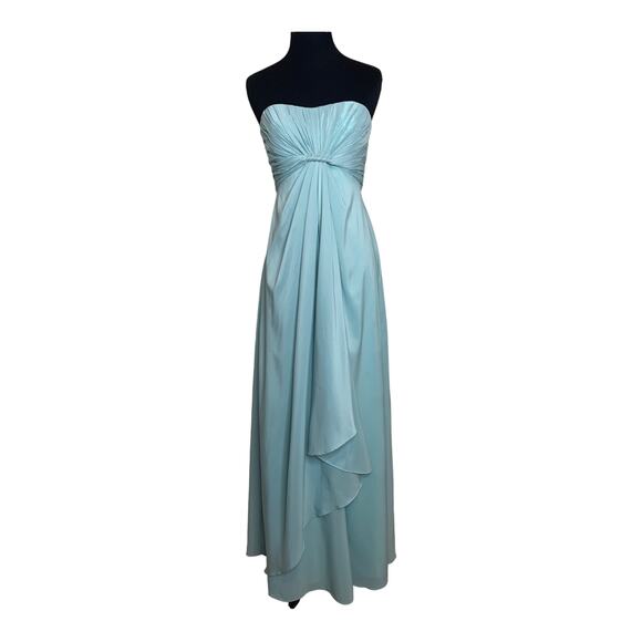 Mikael Aghal ice blue strapless chiffon long formal evening gown dress size 0 - Picture 14 of 14